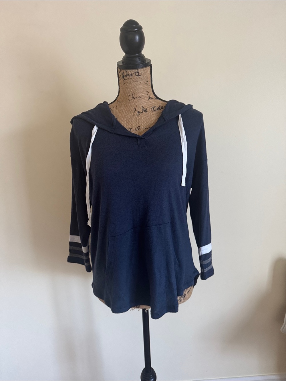 Mix by 41Hawthorn Navy Hoodie with White Drawstrings and Sleeve Stripes